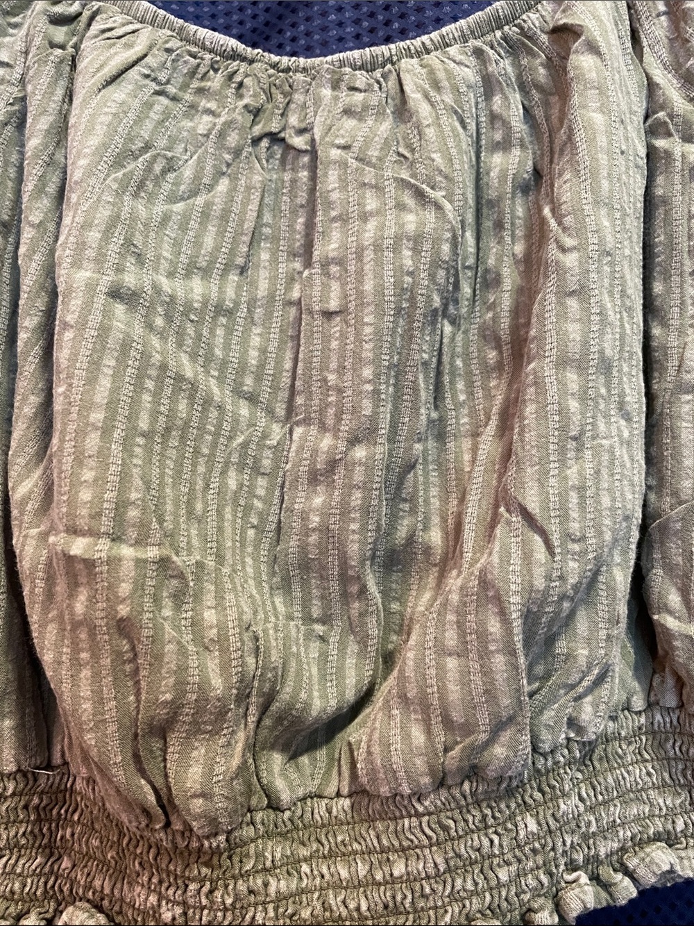 Striped Sage Smocked-Hem Peasant Crop Top - Picture 10 of 11
